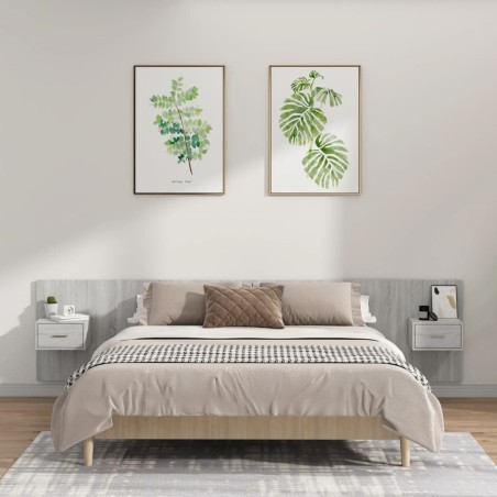 Tête de lit avec armoires Gris béton Bois d'ingénierie 623329623329