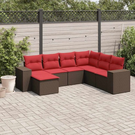 Ensemble de canapé de jardin 7 pcs avec coussins marron résine tressée 623344623344