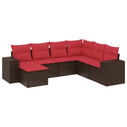 Ensemble de canapé de jardin 7 pcs avec coussins marron résine tressée 623344623344