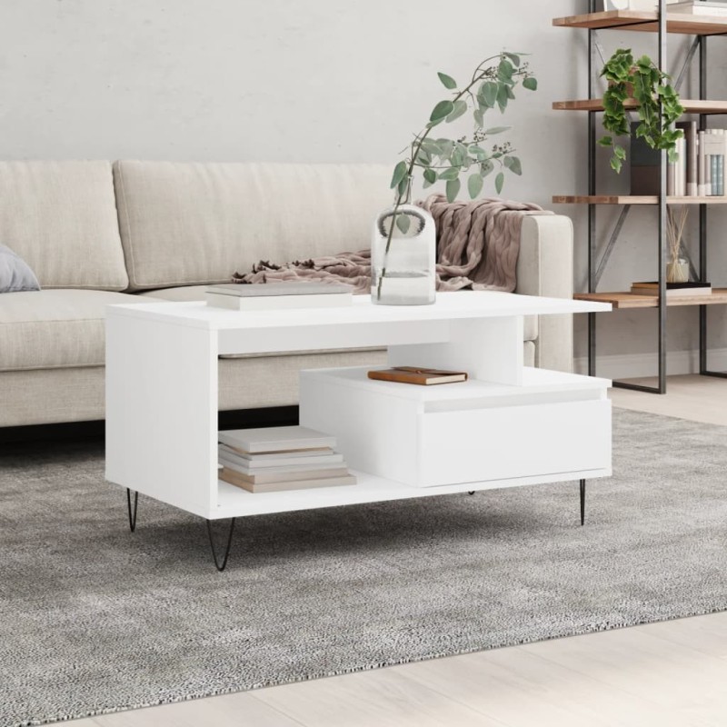 Table basse Blanc 90x49x45 cm Bois d'ingénierie 623349623349
