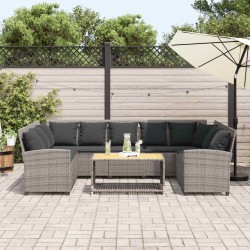 Canapé de jardin avec coussins Gris Résine tressée 623350623350