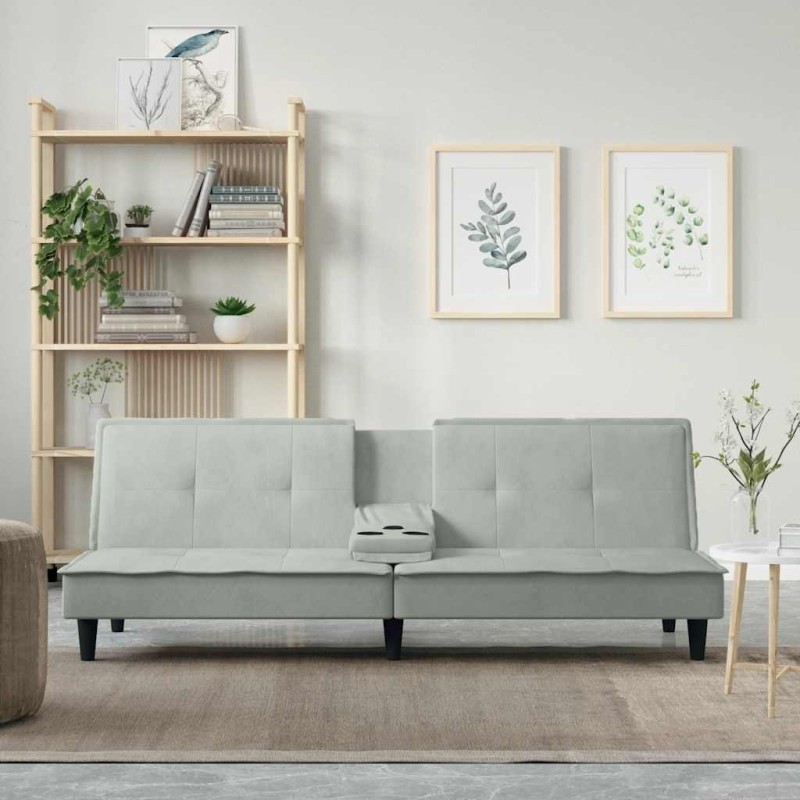 Canapé-lit avec porte-gobelets gris clair velours 623357623357