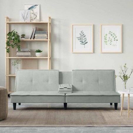 Canapé-lit avec porte-gobelets gris clair velours 623357623357
