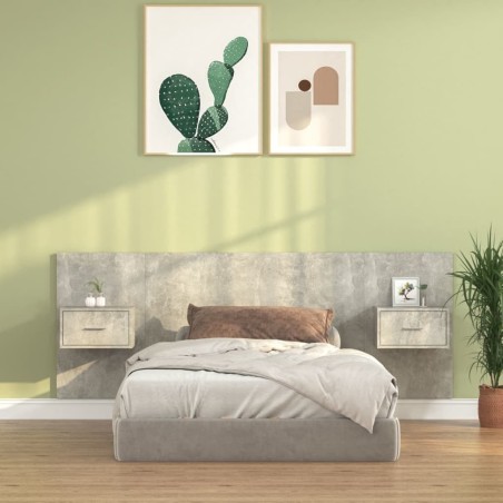 Tête de lit avec armoires Gris béton Bois d'ingénierie 623360623360