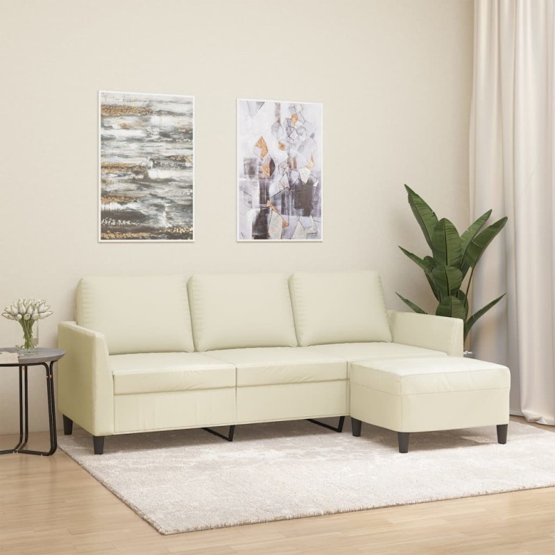 Canapé à 3 places avec repose-pieds Crème 180 cm Similicuir 623381623381