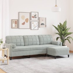 Canapé à 3 places avec repose-pieds Gris clair 210 cm Velours 623385623385