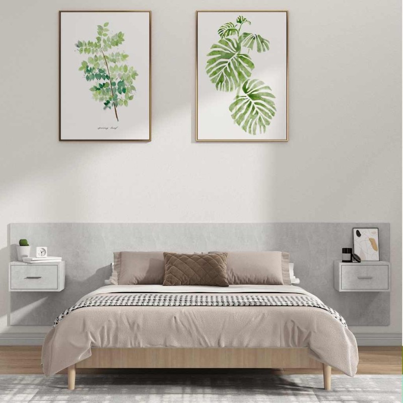 Tête de lit avec armoires Gris béton Bois d'ingénierie 623408623408
