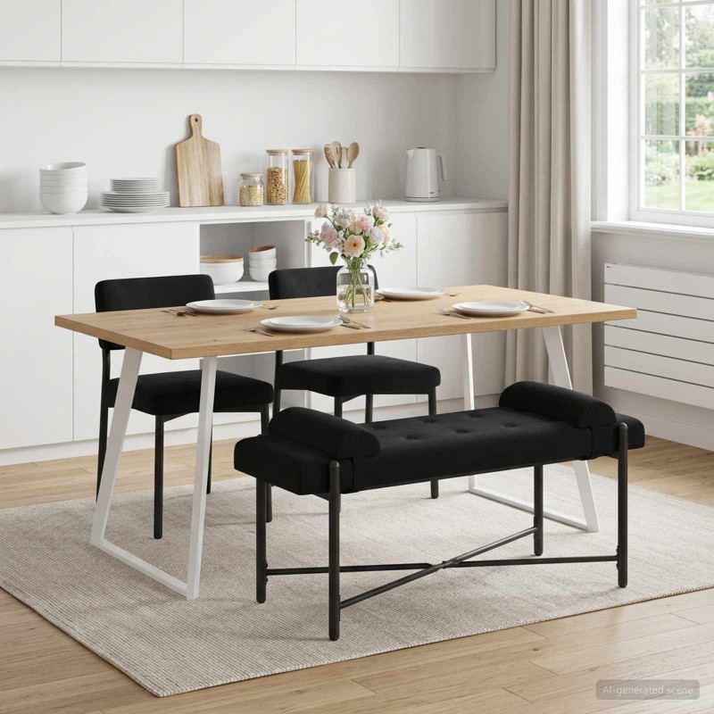 Banc capitonné à boutons avec coussins Noir 110 x 40 x 46 cm 623479623479
