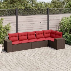 Ensemble de canapé de jardin 6 pcs avec coussins marron résine tressée 623495623495