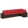 Ensemble de canapé de jardin 6 pcs avec coussins marron résine tressée 623495623495