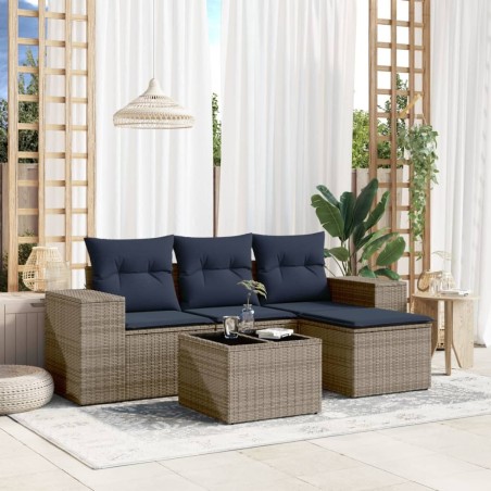 Ensemble de canapé de jardin 5 pcs avec coussins gris résine tressée 623498623498