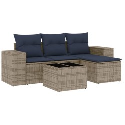 Ensemble de canapé de jardin 5 pcs avec coussins gris résine tressée 623498623498
