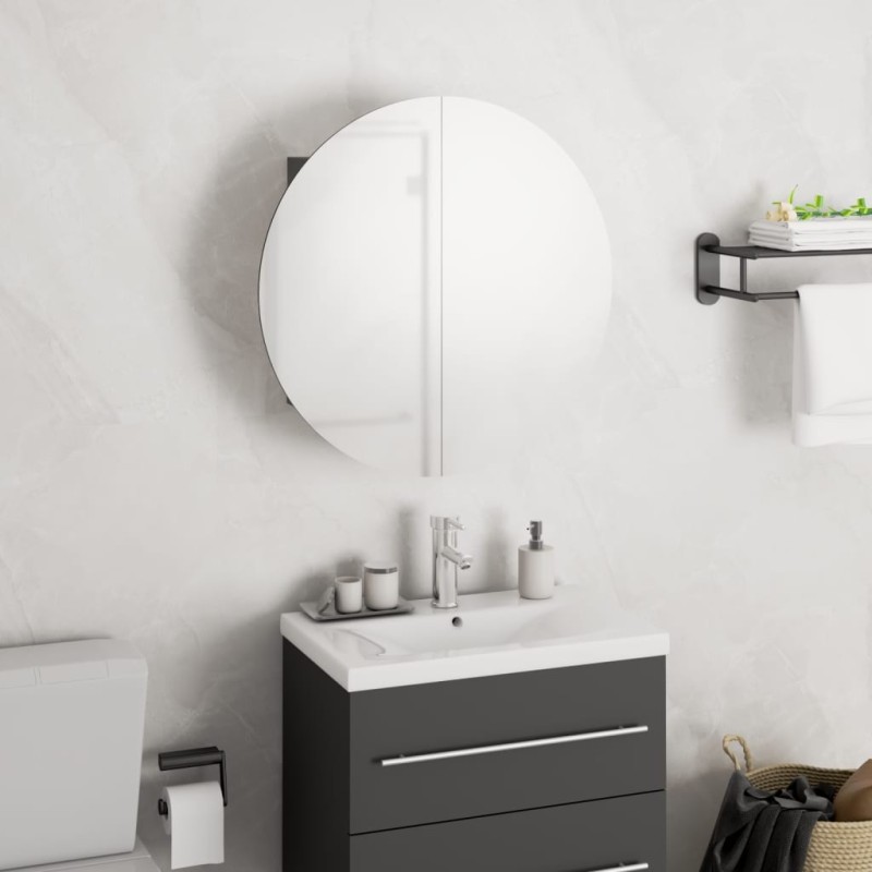 Armoire de salle de bain miroir rond et LED Gris 40x40x17,5 cm 623510623510