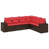 Ensemble de canapé de jardin 6 pcs avec coussins marron résine tressée 623540623540