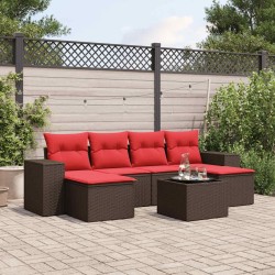 Ensemble de canapé de jardin 7 pcs avec coussins marron résine tressée 623541623541