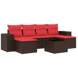Ensemble de canapé de jardin 7 pcs avec coussins marron résine tressée 623541623541