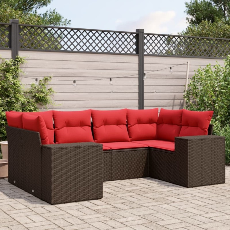 Ensemble de canapé de jardin 6 pcs avec coussins marron résine tressée 623542623542