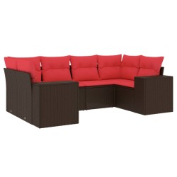 Ensemble de canapé de jardin 6 pcs avec coussins marron résine tressée 623542623542