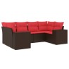 Ensemble de canapé de jardin 6 pcs avec coussins marron résine tressée 623542623542