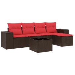 Ensemble de canapé de jardin 6 pcs avec coussins marron résine tressée 623543623543