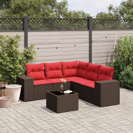 Ensemble de canapé de jardin 6 pcs avec coussins marron résine tressée 623545623545
