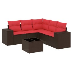Ensemble de canapé de jardin 6 pcs avec coussins marron résine tressée 623545623545
