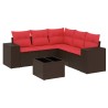 Ensemble de canapé de jardin 6 pcs avec coussins marron résine tressée 623545623545