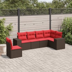 Ensemble de canapé de jardin 6 pcs avec coussins marron résine tressée 623548623548