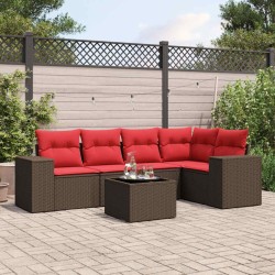 Ensemble de canapé de jardin 6 pcs avec coussins marron résine tressée 623554623554