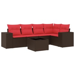 Ensemble de canapé de jardin 6 pcs avec coussins marron résine tressée 623554623554
