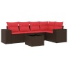Ensemble de canapé de jardin 6 pcs avec coussins marron résine tressée 623554623554