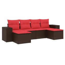 Ensemble de canapé de jardin 6 pcs avec coussins marron résine tressée 623555623555