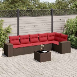 Ensemble de canapé de jardin 7 pcs avec coussins marron résine tressée 623556623556