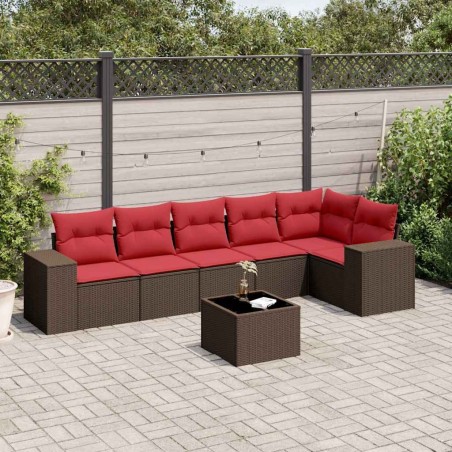 Ensemble de canapé de jardin 7 pcs avec coussins marron résine tressée 623556623556