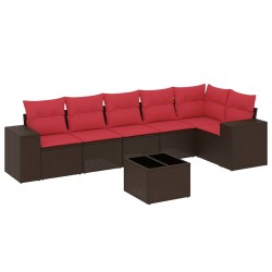 Ensemble de canapé de jardin 7 pcs avec coussins marron résine tressée 623556623556