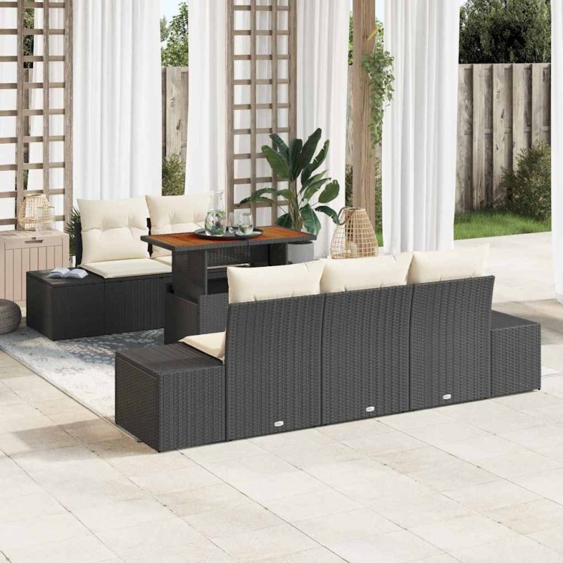 Ensemble de canapé de jardin 6 pc Noir et Crème 623557623557