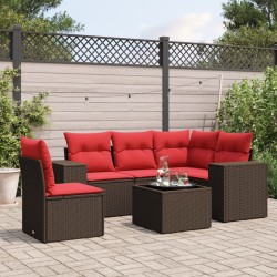 Ensemble de canapé de jardin 6 pcs avec coussins marron résine tressée 623558623558