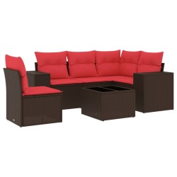 Ensemble de canapé de jardin 6 pcs avec coussins marron résine tressée 623558623558