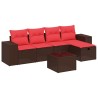 Ensemble de canapé de jardin 6 pcs avec coussins marron résine tressée 623559623559