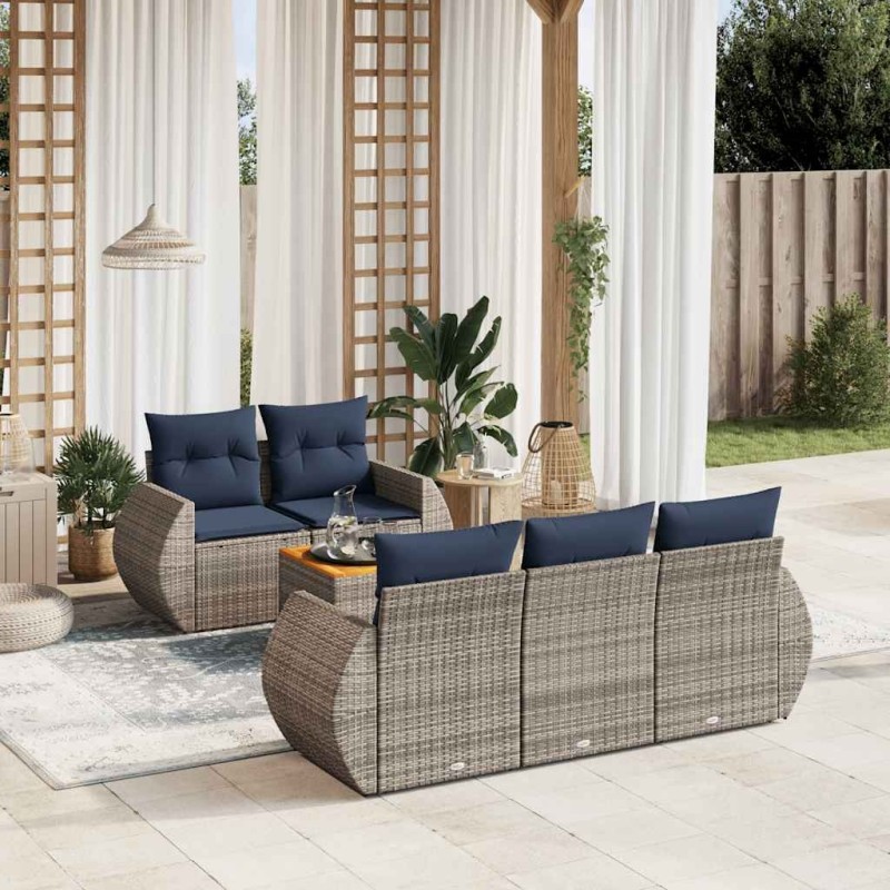 Ensemble de canapé de jardin 6 pcs avec coussins gris résine tressée 623560623560
