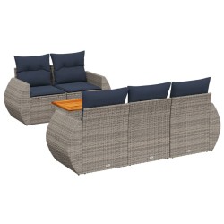 Ensemble de canapé de jardin 6 pcs avec coussins gris résine tressée 623560623560