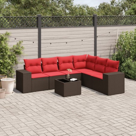 Ensemble de canapé de jardin 7 pcs avec coussins marron résine tressée 623564623564