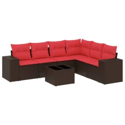 Ensemble de canapé de jardin 7 pcs avec coussins marron résine tressée 623564623564