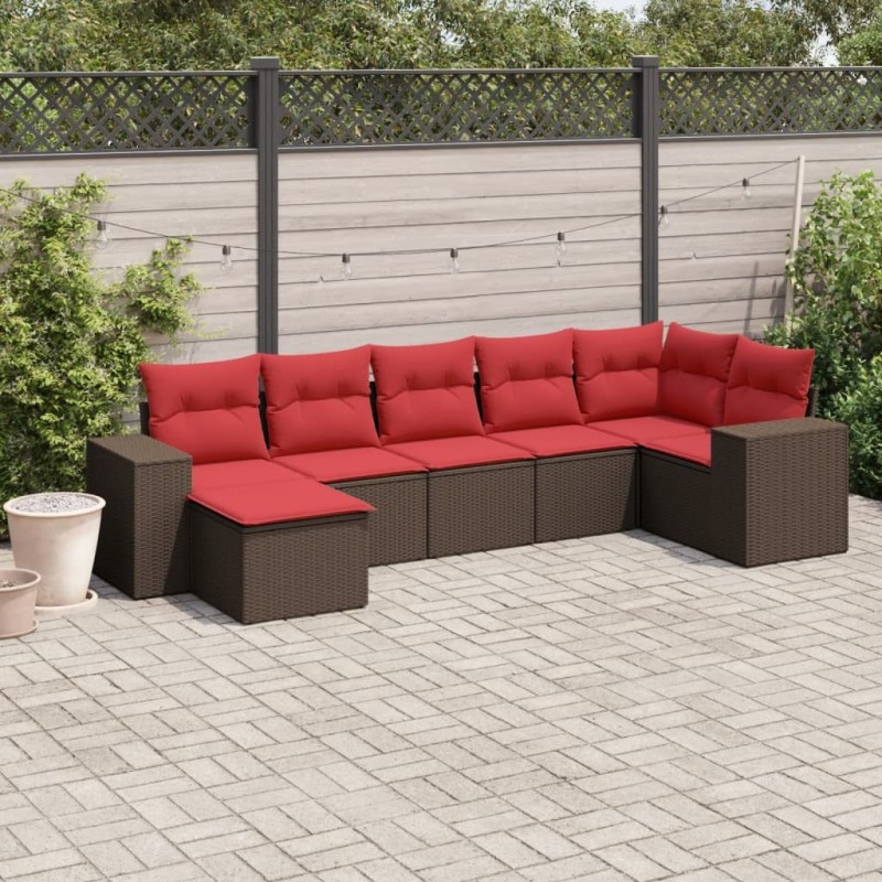 Ensemble de canapé de jardin 7 pcs avec coussins marron résine tressée 623567623567