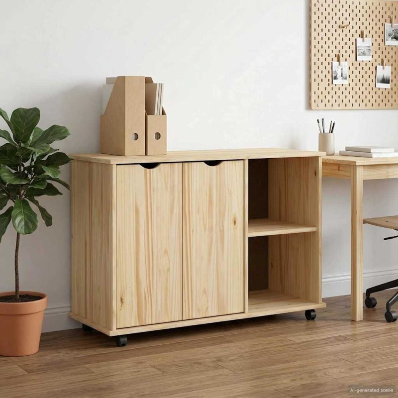 Cabinet roulant Marron 100 x 39 x 65,5 cm Bois de Pin Massif 623569623569