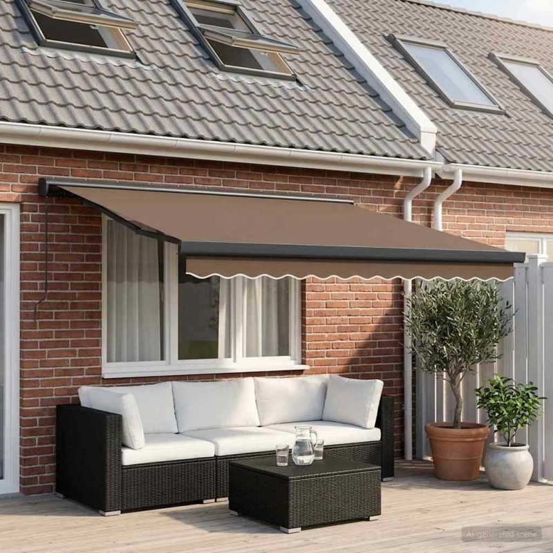 Auvent rétractable Taupe 350 x 250 cm Toile et Aluminium 623580623580