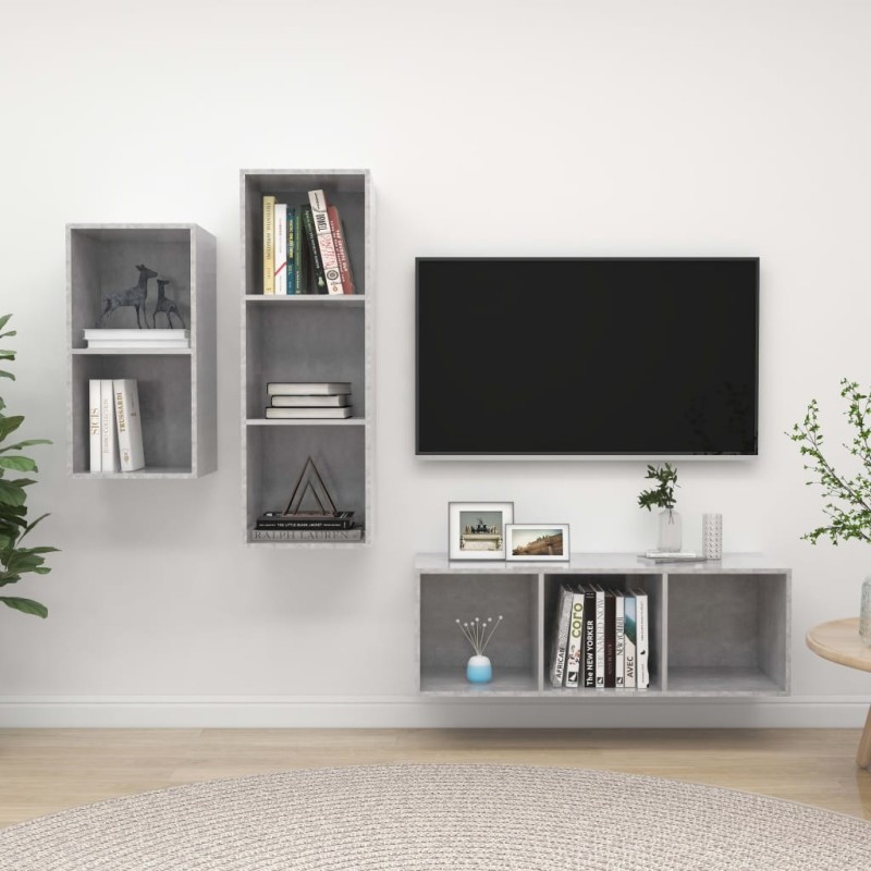 Ensemble de meuble TV 3 pcs Gris béton Bois d'ingénierie 623582623582