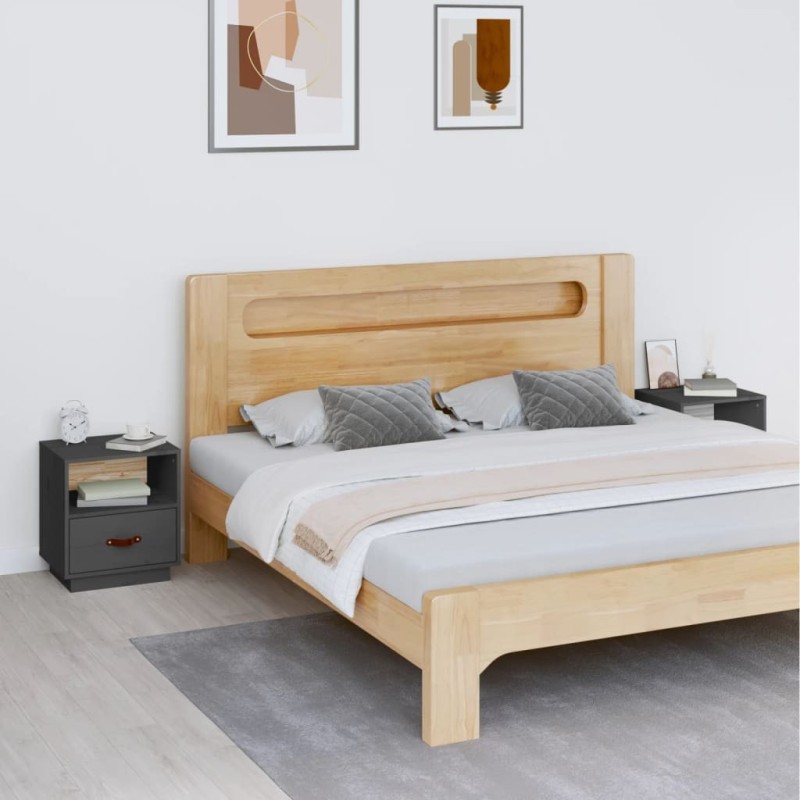 Tables de chevet 2 pcs Gris 40x34x45 cm Bois de pin massif 623586623586