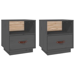 Tables de chevet 2 pcs Gris 40x34x45 cm Bois de pin massif 623586623586