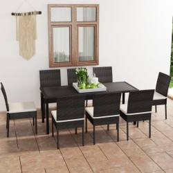 Ensemble à manger de jardin 9 pcs Résine tressée Noir 623593623593